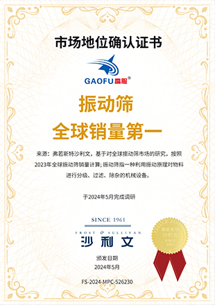 振動(dòng)篩全球銷(xiāo)量第一證書(shū)